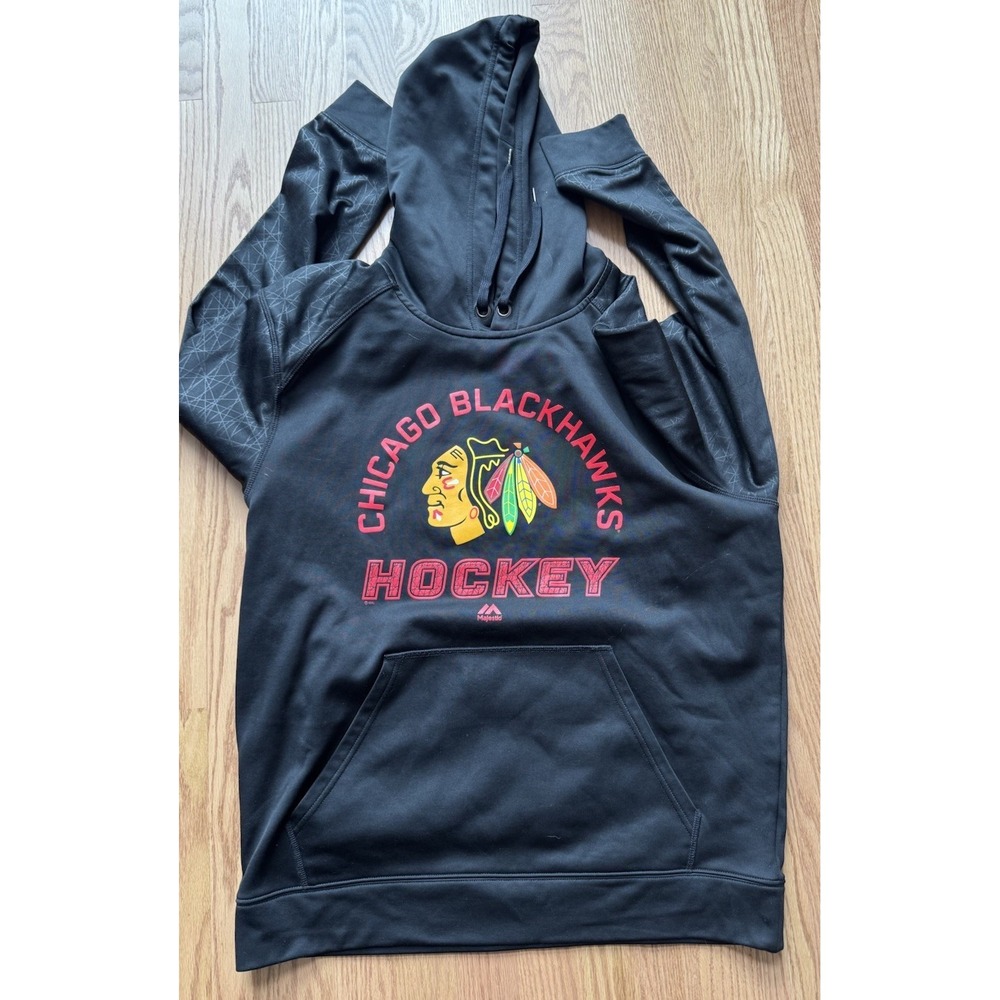 Chicago Blackhawks NHL Hoodie Men's Large Black Pullover‎ Majestic Hockey